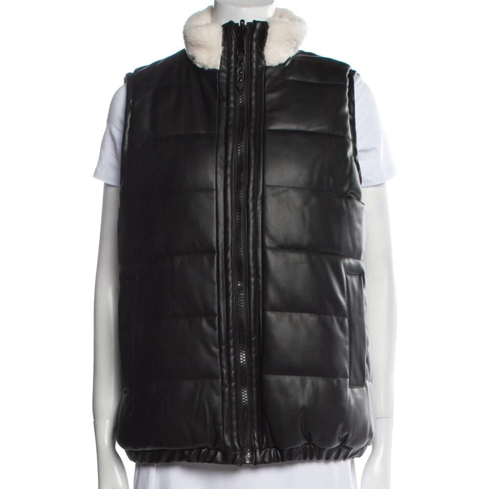 NWOT Rebecca Minkoff Black Vegan Leather Sherpa Wool Reversible Vest Jacket L